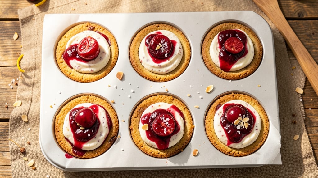 Cherry Cheesecake Cookie Cups Recipe: Mini Dessert Towers With Crunchy Shells and Melty Hearts